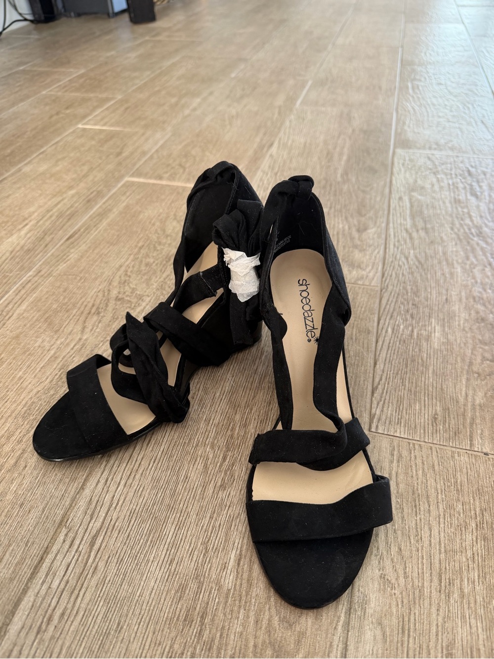 Shoe Dazzle Black Suede Lace-Up Heeled Sandals